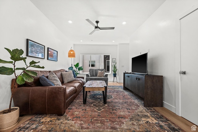 765 N 400 W Unit 205, Salt Lake City, UT 84103 - living area featuring a ceiling fan, wood finished floors, and recessed lighting