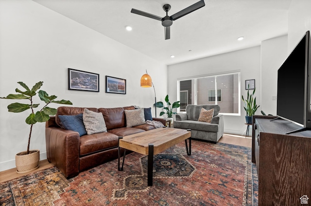 765 N 400 W Unit 205, Salt Lake City, UT 84103 - living area featuring a ceiling fan, dark wood-type flooring, and recessed lighting