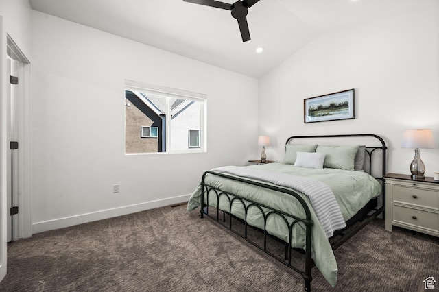 765 N 400 W Unit 205, Salt Lake City, UT 84103 - bedroom featuring carpet, vaulted ceiling, recessed lighting, and ceiling fan