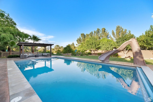 1557 S Stone Cliff Dr, St George, UT 84790 - outdoor pool with an outdoor living space, a water slide, and a gazebo