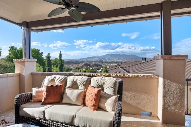 1557 S Stone Cliff Dr, St George, UT 84790 - balcony with a ceiling fan and a mountain view