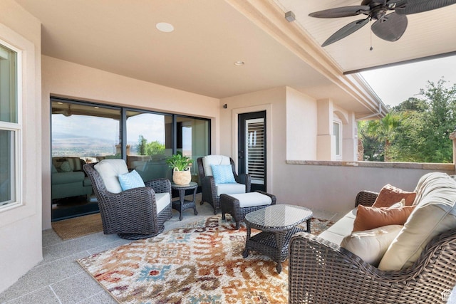 1557 S Stone Cliff Dr, St George, UT 84790 - view of patio / terrace with a ceiling fan and outdoor lounge area
