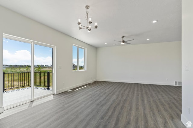 3705 W Chalgrove Rd, Taylor, UT 84401 - spare room with a chandelier, ceiling fan, recessed lighting, and wood finished floors