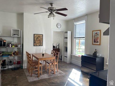 173 N K St E, Salt Lake City, UT 84103 - dining room featuring a ceiling fan and a textured ceiling