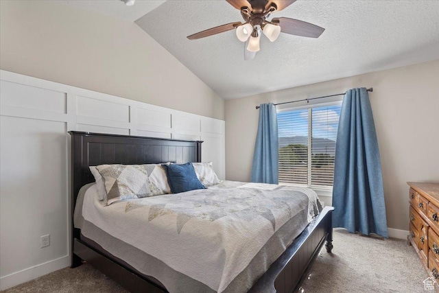 1608 S Terrace Rd, Saratoga Springs, UT 84045 - bedroom featuring light colored carpet, lofted ceiling, a textured ceiling, and a ceiling fan
