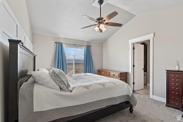 1608 S Terrace Rd, Saratoga Springs, UT 84045 - bedroom with lofted ceiling, light colored carpet, ceiling fan, and a textured ceiling