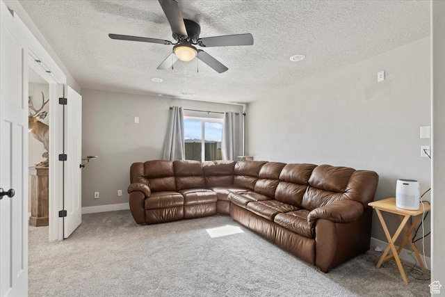 1608 S Terrace Rd, Saratoga Springs, UT 84045 - living area featuring light colored carpet, a textured ceiling, and a ceiling fan