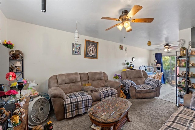 5987 S Salem Cir, Salt Lake City, UT 84118 - living room featuring carpet and a ceiling fan