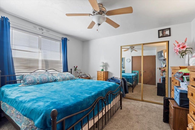 5987 S Salem Cir, Salt Lake City, UT 84118 - bedroom with light carpet, a closet, and ceiling fan
