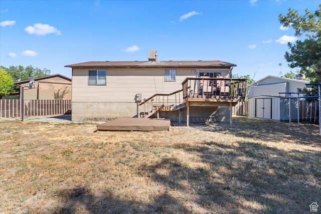 5987 S Salem Cir, Salt Lake City, UT 84118 - back of property with a storage shed, a deck, and stairway