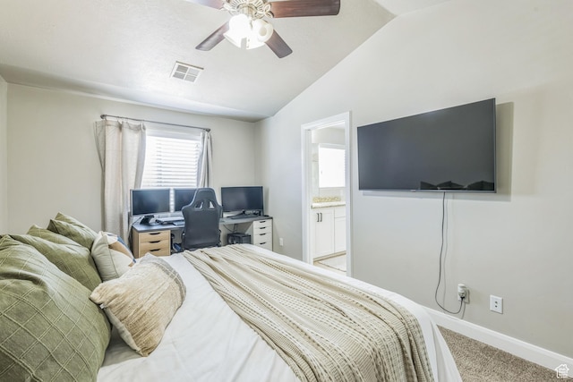 150 N 1100 E Unit 63, Washington, UT 84780 - bedroom featuring carpet, vaulted ceiling, ensuite bathroom, ceiling fan, and an office area