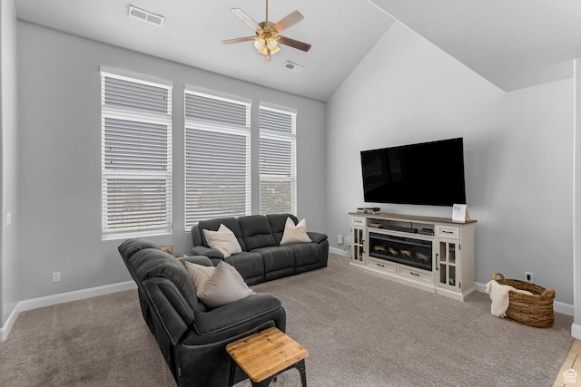 150 N 1100 E Unit 63, Washington, UT 84780 - living room featuring lofted ceiling, ceiling fan, and carpet