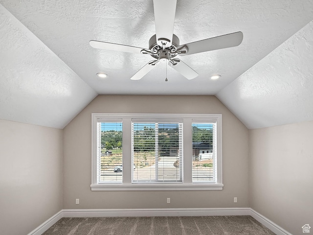 1645 E 6800 S, Uintah, UT 84405 - additional living space featuring a textured ceiling, vaulted ceiling, carpet flooring, and ceiling fan