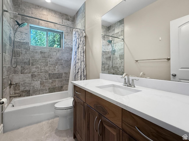 1645 E 6800 S, Uintah, UT 84405 - bathroom with vanity, shower / bathtub combination with curtain, and marble finish flooring