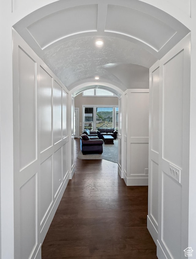 1645 E 6800 S, Uintah, UT 84405 - hall featuring arched walkways, lofted ceiling, dark wood-style flooring, and recessed lighting
