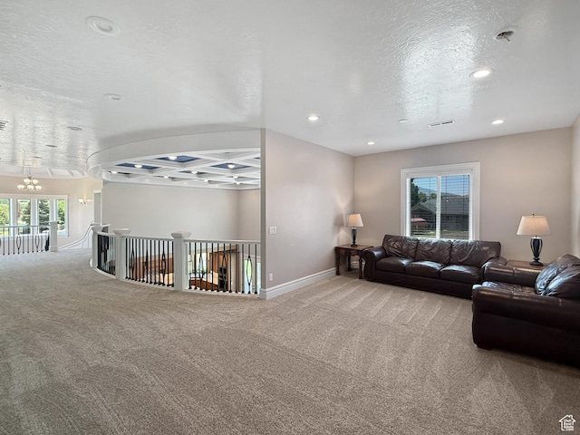 1645 E 6800 S, Uintah, UT 84405 - carpeted living area with a chandelier, a textured ceiling, and recessed lighting