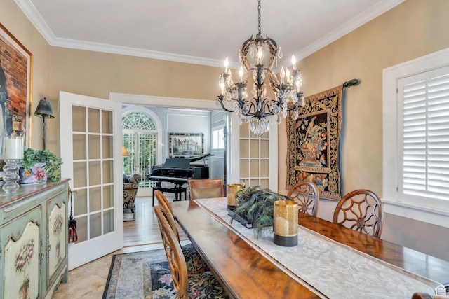 1120 E Yale Ave, Salt Lake City, UT 84105 - dining space featuring a chandelier, crown molding, and french doors