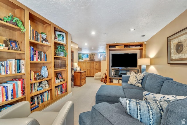 1120 E Yale Ave, Salt Lake City, UT 84105 - carpeted living room featuring a textured ceiling and recessed lighting