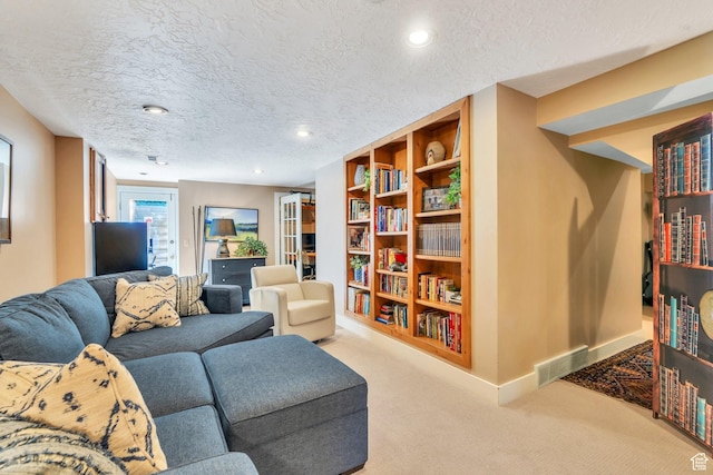 1120 E Yale Ave, Salt Lake City, UT 84105 - living room with carpet floors, a textured ceiling, and recessed lighting
