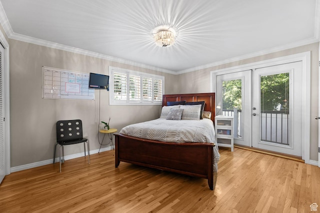 3491 S Monte Verde Dr E, Millcreek, UT 84109 - bedroom featuring access to outside, light wood-style flooring, and crown molding