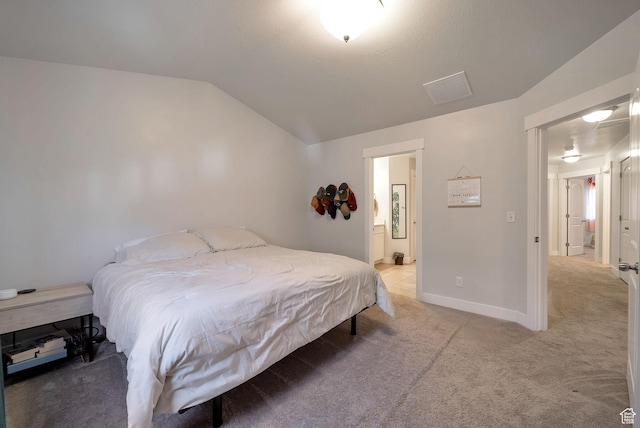 3781 W 2330 N, Lehi, UT 84043 - bedroom featuring vaulted ceiling, light colored carpet, and ensuite bathroom