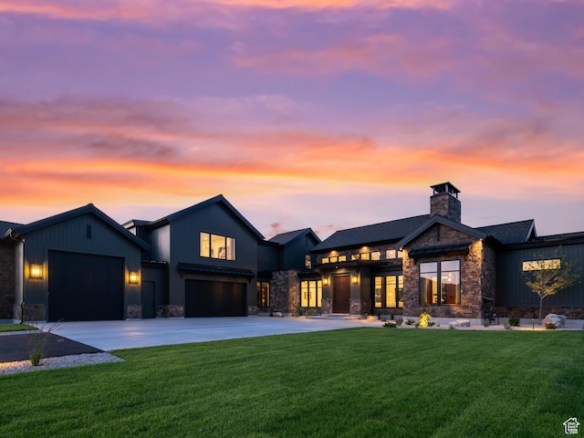 322 S 7900th St E Unit 5, Huntsville, UT 84317 - view of front facade with stone siding, concrete driveway, a yard, and a chimney