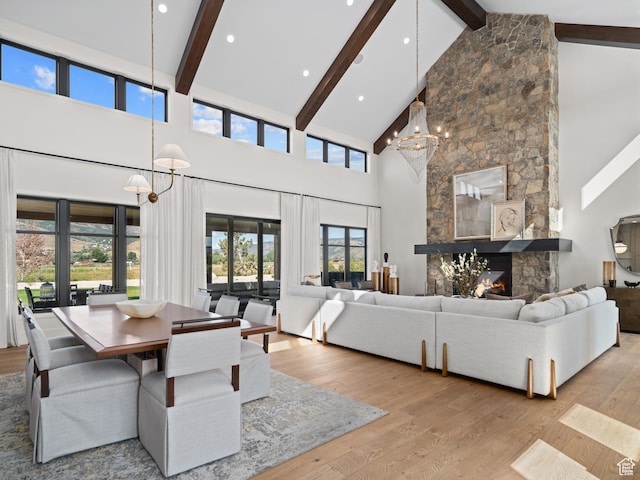 322 S 7900th St E Unit 5, Huntsville, UT 84317 - dining area featuring high vaulted ceiling, a chandelier, beamed ceiling, healthy amount of natural light, and wood finished floors