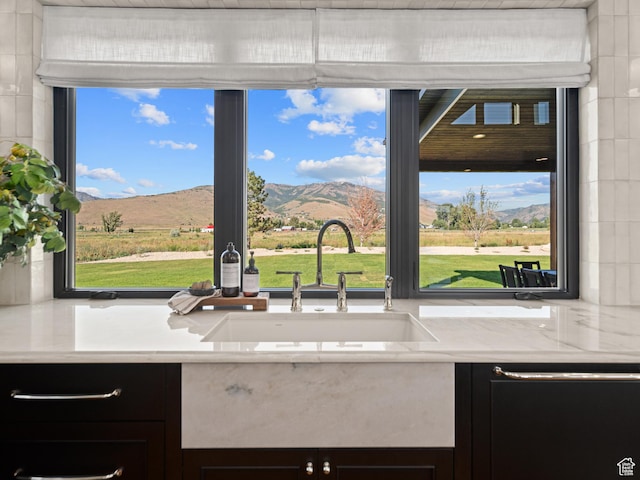 322 S 7900th St E Unit 5, Huntsville, UT 84317 - kitchen with a mountain view, dishwasher, light stone counters, and dark cabinets
