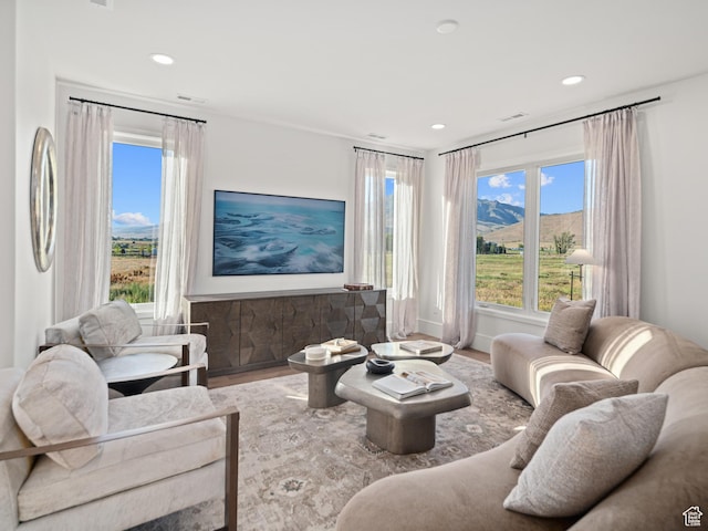 322 S 7900th St E Unit 5, Huntsville, UT 84317 - living area with wood finished floors, recessed lighting, and a mountain view