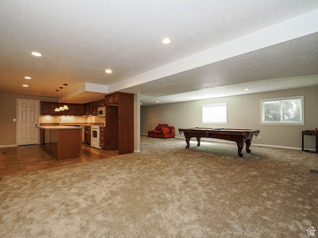 1473 E Millcreek Way, Millcreek, UT 84106 - rec room with carpet, recessed lighting, pool table, and a textured ceiling