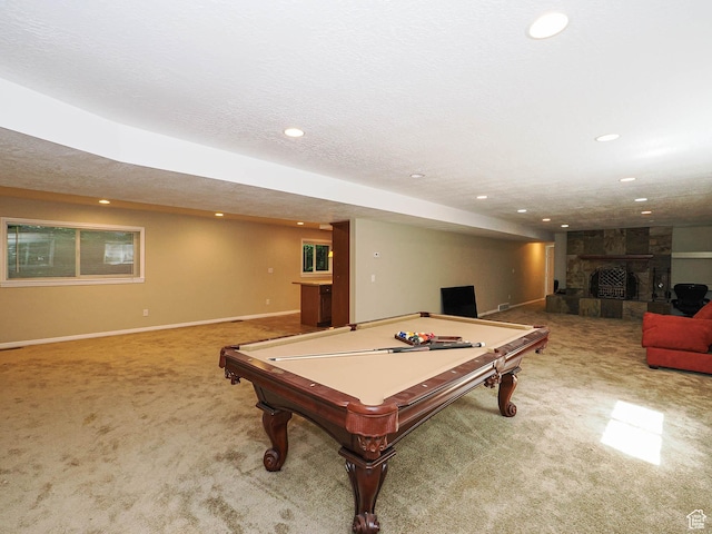1473 E Millcreek Way, Millcreek, UT 84106 - playroom featuring carpet flooring, a fireplace, pool table, and recessed lighting