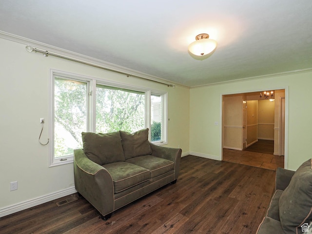 1473 E Millcreek Way, Millcreek, UT 84106 - living room with dark wood-type flooring, plenty of natural light, ornamental molding, and a chandelier