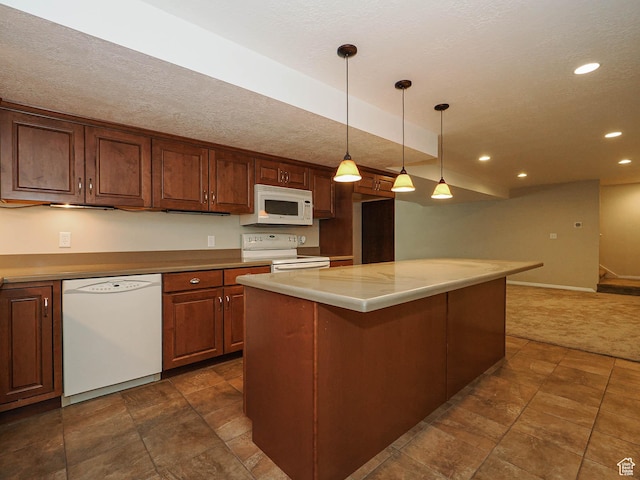 1473 E Millcreek Way, Millcreek, UT 84106 - kitchen featuring white appliances, recessed lighting, a textured ceiling, pendant lighting, and a center island