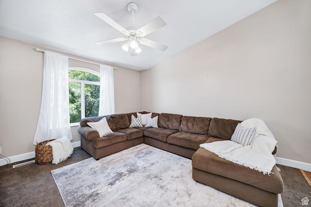 232 Sunstone Cir W, Logan, UT 84321 - carpeted living area featuring baseboards and a ceiling fan