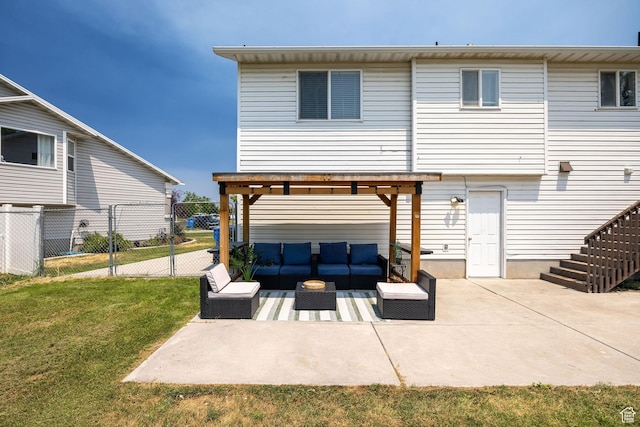 232 Sunstone Cir W, Logan, UT 84321 - rear view of house featuring outdoor lounge area, a patio area, a pergola, and stairway