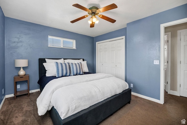 232 Sunstone Cir W, Logan, UT 84321 - bedroom with carpet floors, a closet, and ceiling fan