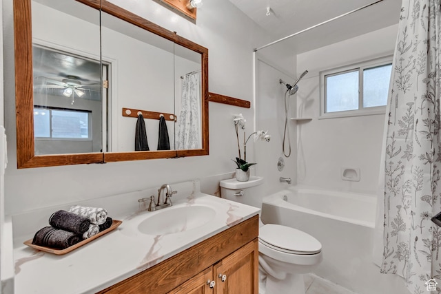 6074 W Wending Ln, West Valley City, UT 84128 - full bath with vanity, shower / bathtub combination with curtain, and ceiling fan