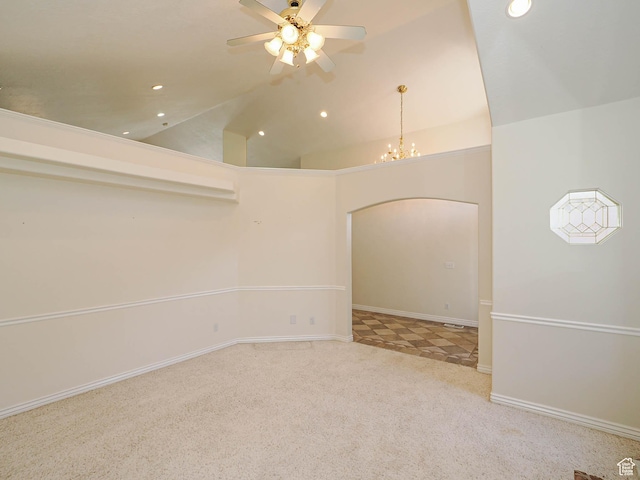 1539 S 50 E, Salem, UT 84653 - empty room with arched walkways, carpet flooring, recessed lighting, a ceiling fan, and a chandelier