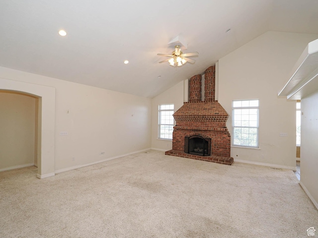 1539 S 50 E, Salem, UT 84653 - unfurnished living room with a ceiling fan, carpet flooring, healthy amount of natural light, recessed lighting, and high vaulted ceiling