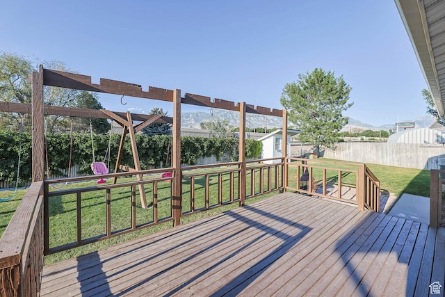 271 S Barratt Cir, American Fork, UT 84003 - wooden deck with a storage shed, a fenced backyard, and a mountain view