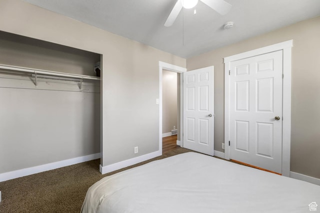 271 S Barratt Cir, American Fork, UT 84003 - bedroom featuring a closet, ceiling fan, and dark colored carpet