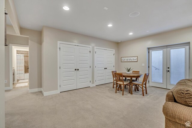 789 Eliza Ct, Farmington, UT 84025 - dining room featuring light carpet, french doors, and recessed lighting