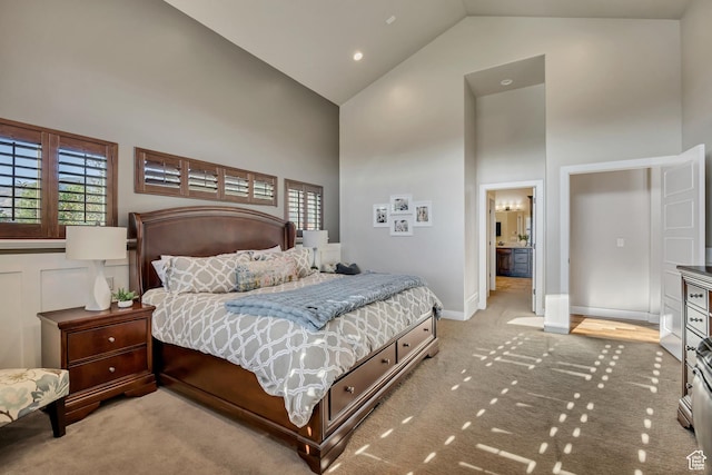 789 Eliza Ct, Farmington, UT 84025 - bedroom featuring high vaulted ceiling, multiple windows, and carpet