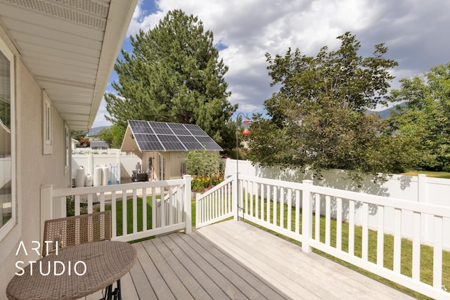 796 N 200 W, American Fork, UT 84003 - wooden deck featuring a fenced backyard and an outbuilding