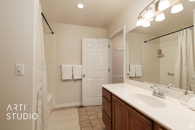 796 N 200 W, American Fork, UT 84003 - full bath featuring vanity, tile patterned flooring, and shower / tub combo with curtain