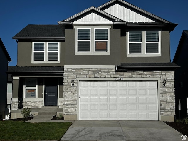 12343 S Varitek Dr, Herriman, UT 84096 - craftsman inspired home with stone siding, concrete driveway, and stucco siding