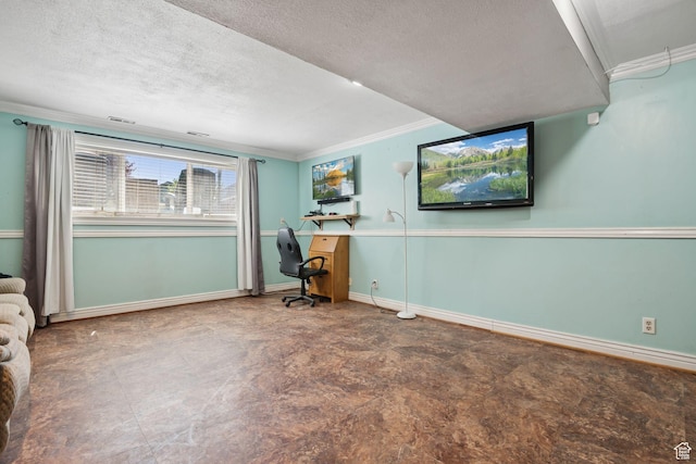 4807 S Heath Ave W, Salt Lake City, UT 84118 - home office with ornamental molding and a textured ceiling