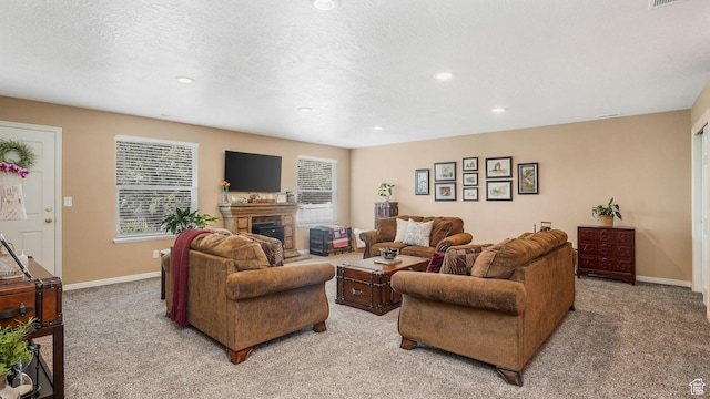 2275 E 9800 S, Sandy, UT 84092 - living room with light colored carpet, recessed lighting, and a fireplace