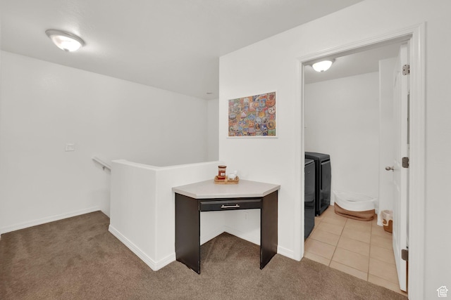 3908 W Lorient Ave, West Jordan, UT 84084 - corridor featuring washer and clothes dryer, carpet floors, and an upstairs landing