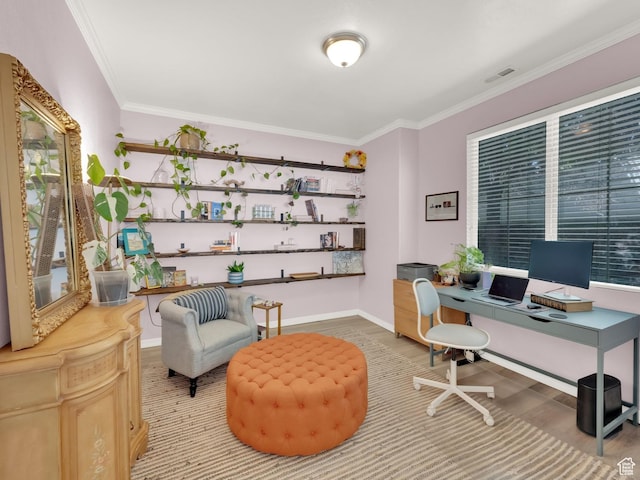 3908 W Lorient Ave, West Jordan, UT 84084 - home office with light wood-type flooring and crown molding